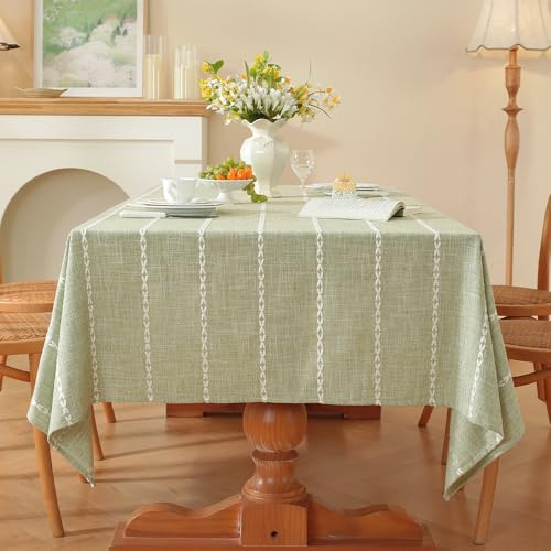 Plenmor Leinen Tischdecke Baumwolle 135x220 cm Grüne Tischdecke Grün | Tischtuch Leinenoptik Tischdecke Abwaschbar Table Cloth Boho Outdoor Tischdecke Leinen für Küche, Garten, Party, Geburtstag