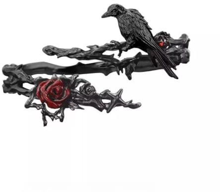 crayfomo Gothic Raven Rose Bracelet Set Vintage Black Metal Bird and Flower Arm Cuff Jewelry for Women, Romantic Gothic Punk Style Statement Piece