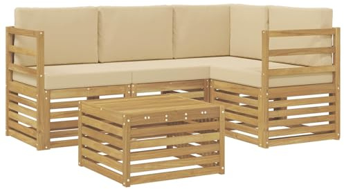 vidaXL Outdoor-Sofagarnitur 5 pcs Weiß und Beige 59 x 59 x 37 cm, Moderner Garten-Sofaset, Coole Terrassenmöbel, zeitgemäße Lounge, modulares Design, Akazien-Elemente