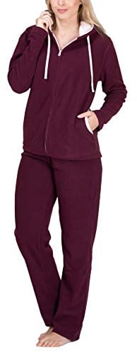SLOUCHER Fleece-Anzug Hausanzug aus wärmenden Fleece für Damen, Farbe:Bordeaux, Größe:44-46