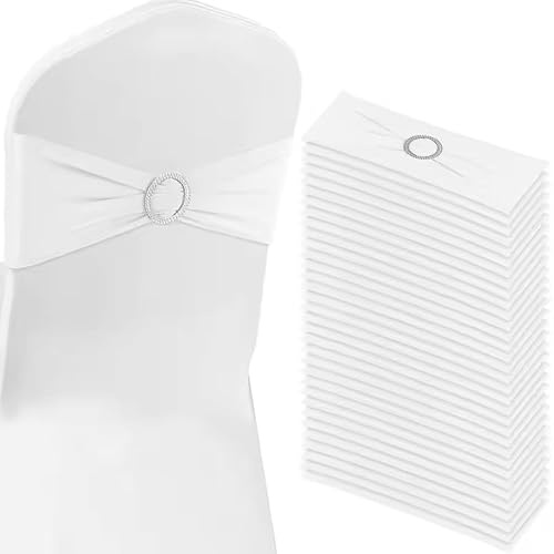 Tvoip 10 Stück Stuhlhussen Stretch Band mit Schnalle Schieber Schärpen Schleife Hochzeit Bankett Stuhl Dekoration (weiß)