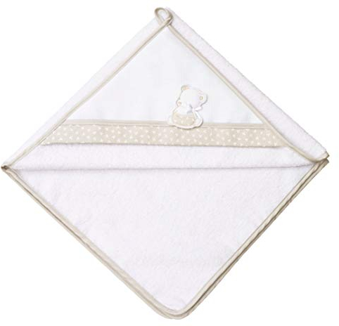 Filet - Baby Baumwoll-Dreiecks-Bademantel zum Besticken mit Shy Bear Stickerei, aus Weichem Frottee, Perfekt zum Baden, 100% Made in Italy, Farbe Weiß und Beige