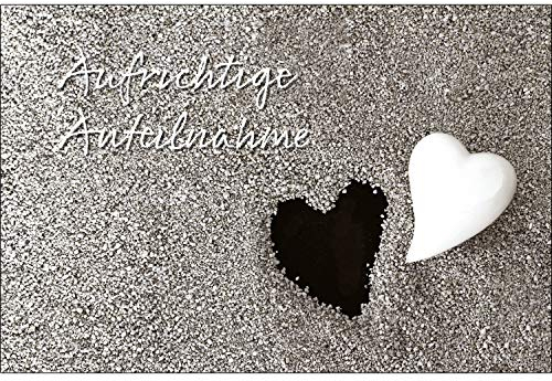 10 Stück einfühlsame Premium-Trauerkarten/Beileidskarten (Herz in Kieselsteine) im Set mit 10 Umschläge - Anteilnahme Trauerkarte, Spruch