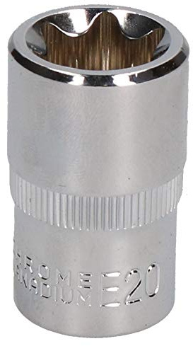 E20 Female Torx Socket Star Bit 1/2 Drive Standard External Chrome Vanadium Steel