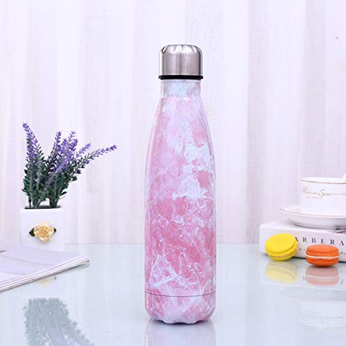 JIUJ Bouteille d'eau en acier inoxydable pour sports de plein air, bowling en marbre, bouteille de coca, cadeau créatif 500 ml Rose