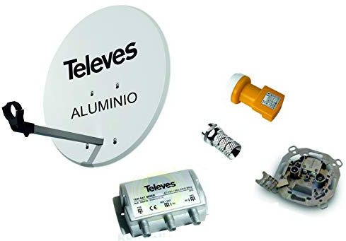 Kit Antena PARABOLICA 63cm Aluminio + Mezclador DE SATELITE + Toma Final SEPARADORA DE SEÑALES