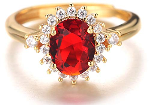 Halukakah Goldring Herren Iced Out mit Ovale Form Rubin,Herren 18 Karat Echt Vergoldet Cz Labordiamant Set Ring Größe Einstellbar mit KOSTENLOSE Geschenkbox