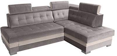 Robin Paris Ecksofa mit Schlaffunktion Bettkasten 5 Verstellbare Kopfstützen Sofa L-Form Schlafsofa Freistehende Eckcouch Schlafcouch Wohnzimmermöbel Wohnlandschaft Rechts Silber Creme