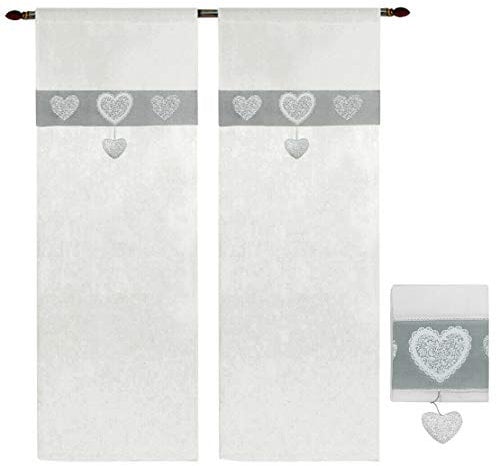 emmevi Tende Coppia Finestra Porta Interno Tessuto Lino Casa Shabby Chic Mod.Tenda CUORI 1 CONF 60X240 GRIGIA