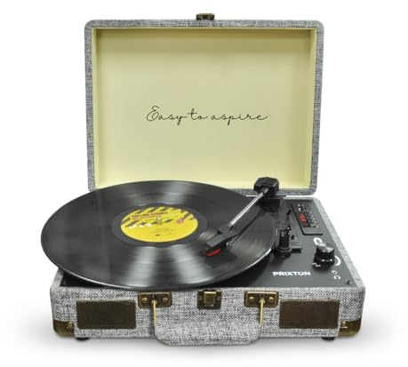 PRIXTON Tocadiscos de Vinilo Vintage VC400, Reproductor de Vinilos y Música por Bluetooth y USB, Digitalización de vinilos, 2 Altavoces Incorporados, Diseño de Maleta, Color Gris