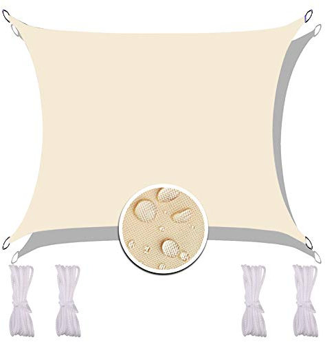 Voile d'Ombrage Rectangulaire 4X5M, Imperméable Voiles Imperméables Différentes Tailles avec Corde de Fixation Résistant aux Intempéries pour Piscine Beige