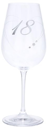 18th Birthday Wine Glass with Etched Heart and Diamante Detailing, 550ml, Gift Boxed