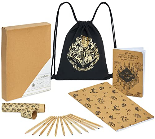 Harry Potter Schreibwaren Set mit Notizbuch aus recyceltem Papier und Farbstifte