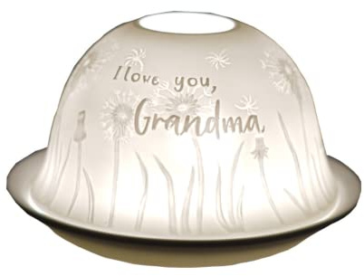 Cello Porzellan Teelichthalter Kuppel - I Love You Grandma Geschenk | Kuppelform mit 3D-Lichtmotiv und liebevoller Botschaft; für Teelichter oder LED-Kerzen; Geschenk für Grandma.