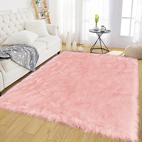 Latepis Teppich Rosa 120x180 cm Wohnzimmer Teppich Schaffell Kunstfell Schlafzimmer Teppich Plüsch Shaggy Weich Fellimitat Teppich Weich