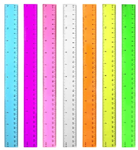 Color Transparent Ruler Plastic Rulers - Ruler 12 inch, Kids Ruler for School, Ruler with Centimeters, Millimeter and Inches, Assorted Colors, Clear Rulers, 7 Pack School Rulers