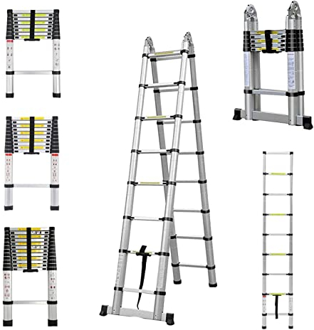 3,8m Teleskopleiter Trittleiter 1,9m + 1,9m Klappleiter, robuste Aluminium-Ausziehleiter für Zuhause, Büro, Dachboden, Wohnmobil, platzsparend, 150 kg Tragfähigkeit, EN131-zertifiziert