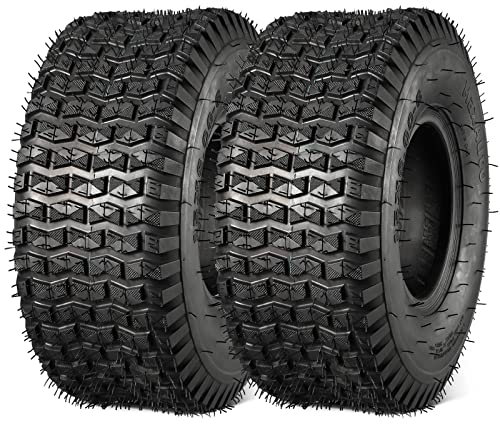 MaxAuto 15x6.00-6nhs Lawn Mower Tires, Fox V1 Garden Mower Tire, 15x6.00-6 Tractor Tires, 15x6-6 Riding Mower Front Tire, 4 Ply Tubeless, 570 lbs Capacity, Set of 2