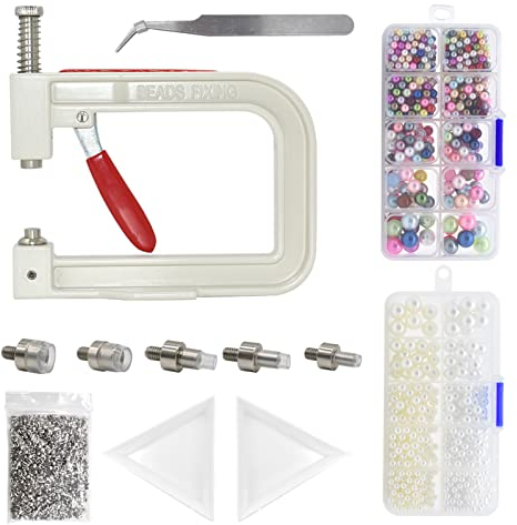 Perlenfassungsmaschine und Handpresse, Perlenfassung, 5 Größen, bunt, ohne Löcher, runde Perlen, Perlen und Nieten, für Hüte, Schuhe, Kleidung, Taschen, Röcke, Perlen, DIY-Zubehör