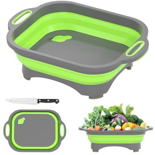 Gintan Camping Schneidebrett Faltbares, 3 in 1 Multifunktion, mit Messer, zum Waschen und Lagern von Obst und Gemüse Verwendet Werden für Küche, Camper, wohnmobil zubehör,Outdoor