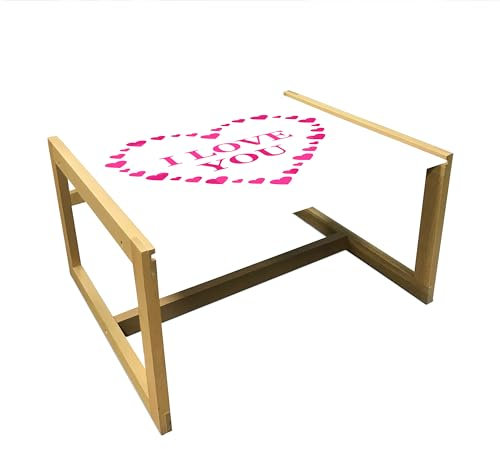 ABAKUHAUS Liebe Couchtisch, Romance Herz Ich Liebe Dich Kunst, Acrylglas-Mitteltisch mit Holzrahmen für Büros Wohnheime, Mittel Größe, Weiß und Pink