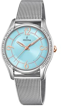 Festina Damenuhr Analog aus Edelstahl 316l Silberfarben | Quarzwerk, Widerstandsfähiges Mineralglas, Wasserdicht 5 ATM F20420/3