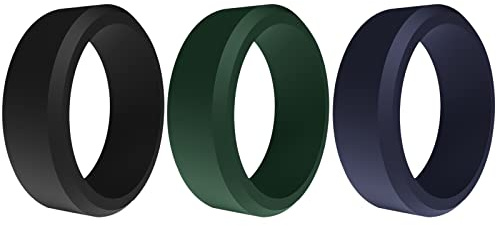 JewelryWe Schmuck 3 PCS Silikon Eheringe für Männer, 8mm Herren Gummi Hochzeit Bands Gummibänder Sport Ringe Flexible Silikonringe Geschenke 3 verschiedene Faben Größe 57 bis 70