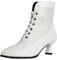 COOLCEPT Damen Vintage Viktorianische Stiefel Schnüren Knöchel Stiefel Almond Toe White Große 42