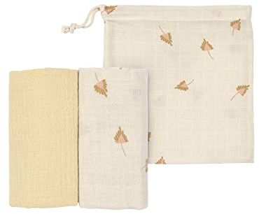 LÄSSIG Baby Puckdecke Spuckdecke Pucktuch Mulltuch 2er Set Baumwolle 60 x 60 cm/Swaddle & Burp Blanket M curry