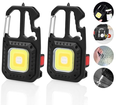 URAQT Upgraded LED Keychain Flashlight, 1000 Lumens Mini LED COB Flashlight, 7 Modes USB Rechargeable Flashlight with Window Breaker, Magnet Design, Hook, Waterproof Pocket Light for Daily Use