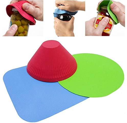 3 Pcs Jar Opener for Weak Hands, Multi Purpose Reusable Rubber Gripper Jar Opener Gripper Rubber Jar for Most Bottles,for Elderly Suffering from Arthritis Children Women Weak Hands+1 OPP Bag