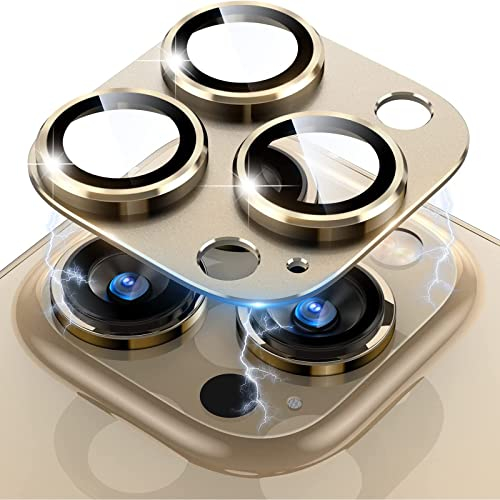 LanQii Camera Lens Protector Compatible with iPhone 13 Pro/iPhone 13 Pro Max, Metal Tempered Glass Film 9H Hardness Anti-scratch HD for iPhone 13 Pro/iPhone 13 Pro Max -Gold