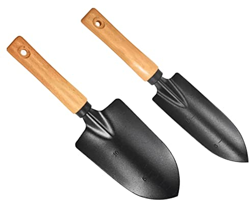 DULKET Gardening Trowel 2pcs, Small Trowel with Wooden Handle, Multifunctional Garden Wrowel, Suitable for Vegetable Garden