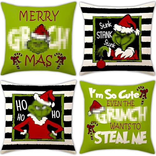 4 Stück Weihnachten Kissenbezug 45x45 cm Pillow Cover Polyester Leinen Kissenhülle Zierkissenbezüge Kopfkissenbezug Sofakissenbezüge Deko Weihnachten Für Schlafzimmer Wohnzimmer Sofa Couch Auto