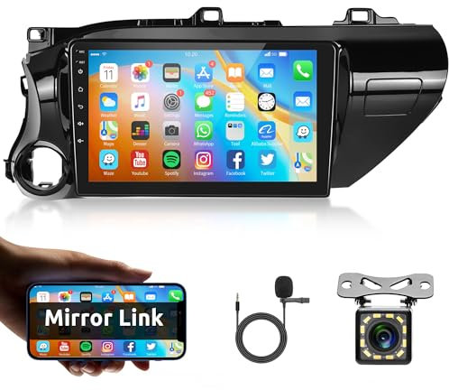 Android Autoradio für Toyota Hilux Pick Up AN120 2015-2020 mit GPS Navi WiFi 10.1 Zoll Touchscreen Autoradio 2 Din mit Bluetooth Mirror Link FM/RDS/DAB/USB/OBD Lenkradsteuerung Rückfahrkamera Mikrofon