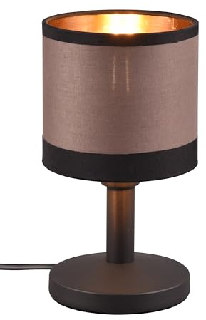 Reality Leuchten Tischleuchte Davos R59551041, Metall Schwarz matt, Schirm Stoff Taupe/Schwarz/goldfarbig, exkl. 1x E14