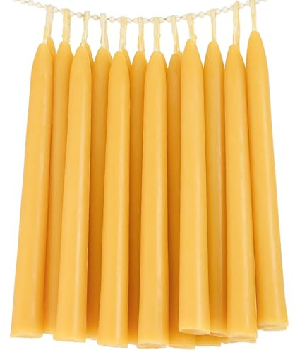 24 Pack Beeswax Taper Candles in Bulk 8 inch Tall - All Natural, 100% Pure Unscented Bee Wax Candle, Dripless, 5 Hours Burnning Time -Yellow