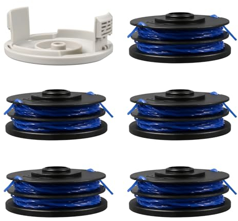 RAC123 Bobine de fil pour débroussailleuse Ryobi avec capuchon de bobine RAC122, compatible avec RLT4027, RLT4125, RLT5027, RLT6030, RLT5127, RLT6130-5132002670 (5 bobines + 1 capuchon)
