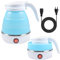 Funmo Bouilloire pliable 600 ml - Bouilloire électrique en silicone avec fond en acier inoxydable - Mini bouilloire de voyage portable pour camping, voyage, vacances - Bleu