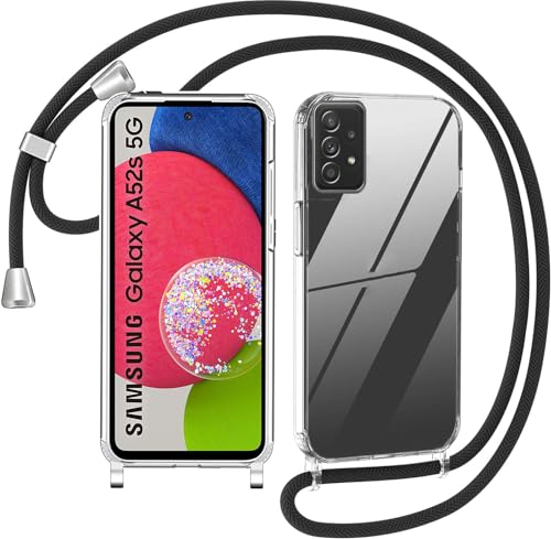AoozeFon für Samsung Galaxy A52S A52 5G 4G Hülle mit Band, Handyhülle Silikon für Samsung A52S mit Abnehmbar Kordel Stossfest Bumper Cover zum Umhängen Necklace Handyülle für A52S, Crystal