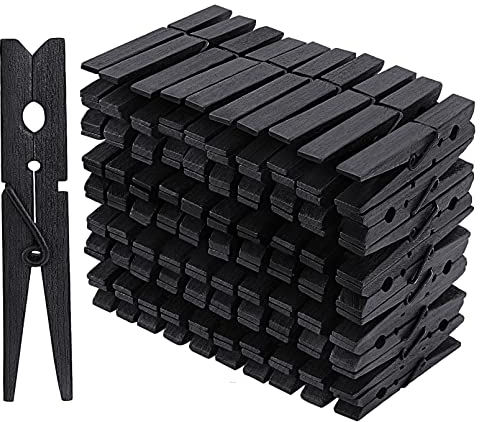 Jeffbaubl Lot de 100 pinces à linge en bois noir - Grandes pinces à linge en bois de 10,2 cm - Pour photos, mur photo, vêtements, bricolage
