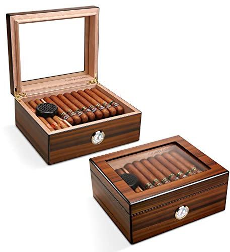 CIGARLOONG Zigarren Humidor aus Zedernholz mit Hygrometer und Luftbefeuchter für bis zu 30-50 Zigarren(L)