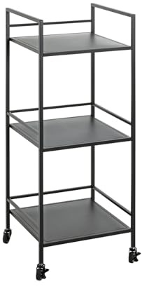 HAKU Beistelltisch auf Rollen 3 Etagen Bartisch mit 3 Ebenen Servierwagen rollbar, schwarz, Metall - Maße: B 35 x H 92 x T 35 cm, Style: Modern