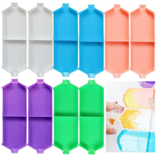 Fiyuer 10 Stück Diamond Painting Schiffchen Bunt, Stackable Tablett als Diamond Painting Zubehör, Diamond Painting Aufbewahrung für Diamant Painting Bilder Erwachsene