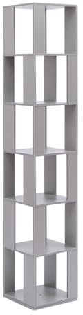 Homullel Eck-Bücherregal, Wohnzimmer-Bücherregal mit drehbaren Regalen, 190 cm hoch, 34 cm B x 34 cm T, 6 Ablagen (massives Grau)