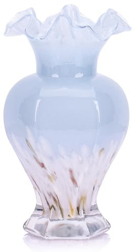 oliruim Vase en verre soufflé bleu et blanc, vase coloré unique en verre opaque pour décoration d'intérieur, centre de table à manger, salon, entrée, cuisine (bleu blanc)