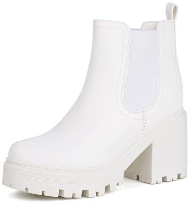 JABASIC Stivali Chelsea per donne con plateau, scarpe classiche con tacco (37,Bianco)
