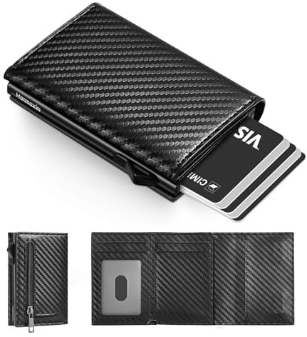 Manmaxim Portafogli Uomo, Pop-up Portacarte Slim, Porta Carte di Credito Uomo per 10-12 Carte Porta Tessere Uomoo con RFID Blocco, Portafoglio Slim con S Portamonete, (S Portamonete, Carbon Nero)