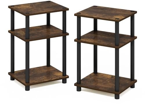 Furinno Just 3-stufiger Turn-N-Tube-Beistelltisch, 2er-Pack, Bernsteinkiefer/Schwarz