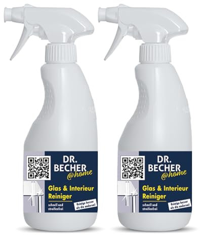 DR.BECHER @home Glas & Interieur Reiniger - Streifenfreier, brillanter Glanz auf allen wasserfesten und alkoholbeständigen Oberflächen - Ideal für Glas, Spiegel und Kunststoffflächen 2x 500ml